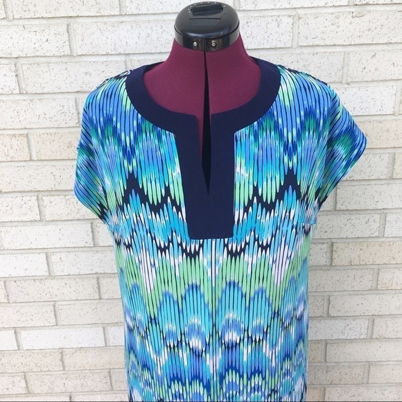 NWT Laundry Dress Size Medium Blue Green Geo Striped Design Shift - Picture 8 of 8